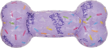 Frisco hueso de cumpleaños TPR chillón morado para perro